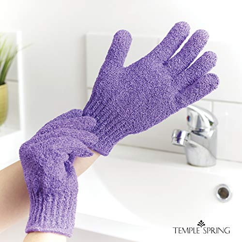 Guantes exfoliantes, manoplas exfoliantes de bambú, exfoliante para baño/ducha, manopla de exfoliación corporal, exfoliantes de belleza/esponja vegetal, removedor de vello encarnado (Rosado/Morada)