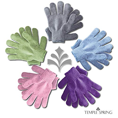 Guantes exfoliantes, manoplas exfoliantes de bambú, exfoliante para baño/ducha, manopla de exfoliación corporal, exfoliantes de belleza/esponja vegetal, removedor de vello encarnado (Rosado/Morada)