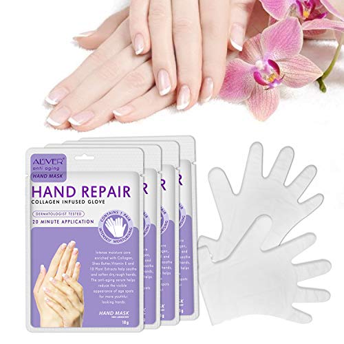 Guantes Hidratantes con Mascarilla para Manos para el Cuidado de las Manos Mascarilla Exfoliante Nutritiva Regeneradora para Manos secas y Agrietadas (4 pares)