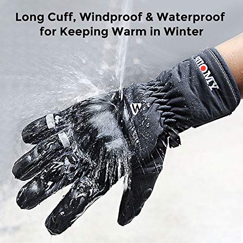 Guantes Moto Invierno Impermeables Resistentes al Viento, Pantalla Táctil Larga Manga Cálidos Guantes para Scooter, Ciclomotor, Moto Cross, Bicicleta, Deportes al Aire Libre - L