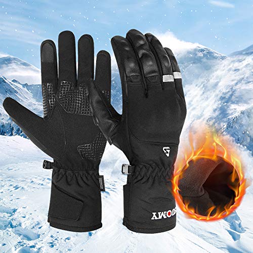 Guantes Moto Invierno Impermeables Resistentes al Viento, Pantalla Táctil Larga Manga Cálidos Guantes para Scooter, Ciclomotor, Moto Cross, Bicicleta, Deportes al Aire Libre - L