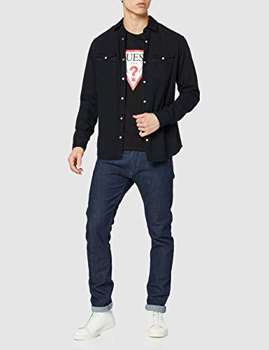 Guess Cn LS Original Logo Camisa Henley, Negro, L para Hombre