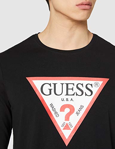Guess Cn LS Original Logo Camisa Henley, Negro, L para Hombre