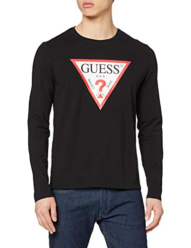 Guess Cn LS Original Logo Camisa Henley, Negro, L para Hombre