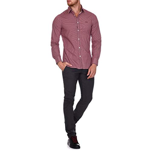Guess M84H41W8BX0 - Camisa de hombre de algodón con cuello italiano y diseño moderno rojo XXL
