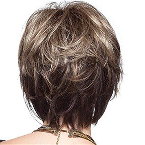 GUIPING Femenino de la Peluca Llena Top-Peluca, Fibra resi Sintético Resistente al Calor de Fibra Corta Peluca de Pelo Rizado Resistente al Calor de Manera Rubio Color Mixto, señoras Peluca