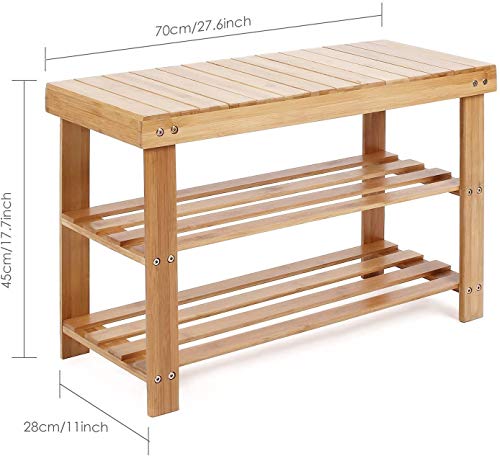Gunolye - Zapatero de bambú de 3 niveles, organizador de almacenamiento, ideal para pasillo, baño, sala de estar, pasillo (70 x 28 x 45 cm)