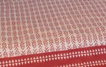 Guru-Shop Bloque de la Colcha de Impresión, Sofá Tiro, Tapices Hechos a Mano, Paño de Pared - Rojo / Crema de Pescado, Algodón, Tamaño: Dobles 225 x 275 cm, Textiles Para el Hogar