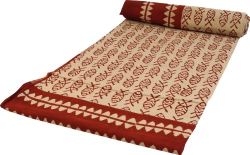 Guru-Shop Bloque de la Colcha de Impresión, Sofá Tiro, Tapices Hechos a Mano, Paño de Pared - Rojo / Crema de Pescado, Algodón, Tamaño: Dobles 225 x 275 cm, Textiles Para el Hogar