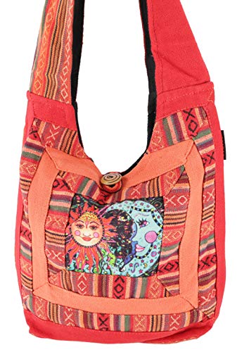 GURU-SHOP Bolso, Bolso Hippie, Bolso Goa con sol y Luna - Naranja Oxidado, Unisex - Adultos, Algodón, Tamao:One Size, 30x30x8 cm, Sadhu Bags, Bolsas Hippie