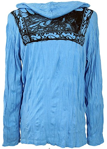 GURU-SHOP, Camisa Manga Larga Sure, Camisa con Capucha Mantra Buddha, Azul Claro, Algodón, Tamaño:XL, Camisetas Seguras