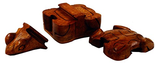 Guru-Shop Rompecabezas, Caja de Joyería de Madera de la Rana, Maderasuar, 6x14x8 cm, Almacenamiento