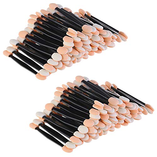 Gurxi 150 Piezas Aplicador de Sombra de Ojos Ovalado Brochas de Sombra de Ojos de Doble Cara Esponja Doble Sombra de Ojos Pincel Se Utiliza para Maquillarse en Casa o Viajar (Color Blanco y Piel)