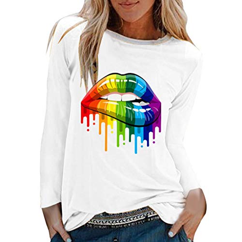 Gusspower Camisetas Mujer Manga Larga Originales Impresión de Labios Blusa Tallas Grandes Casuales Suelto Basicas Tops de Cuello Redondo Deporte Pullover Shirt Camisas Otoño e Invierno