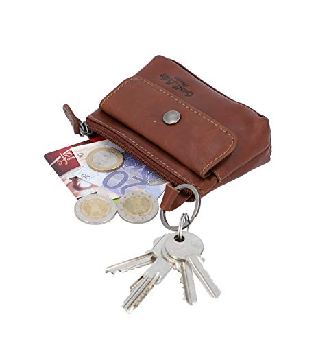 Gusti Leder Studio Sascha Monedero para Llaves Cartera Pequeña de Cuero Genuino Llavero Estilo Vintage Retro Piel de Búfalo Marrón Oscuro 2A91-22-6
