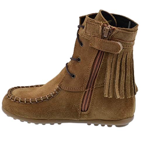 Guxs Bota Moicana de Piel Serraje con Flecos en Camel Color: Camel Talla: 39