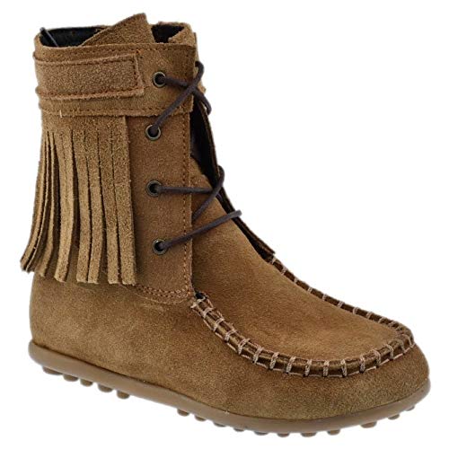 Guxs Bota Moicana de Piel Serraje con Flecos en Camel Color: Camel Talla: 39