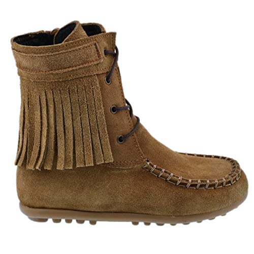 Guxs Bota Moicana de Piel Serraje con Flecos en Camel Color: Camel Talla: 39