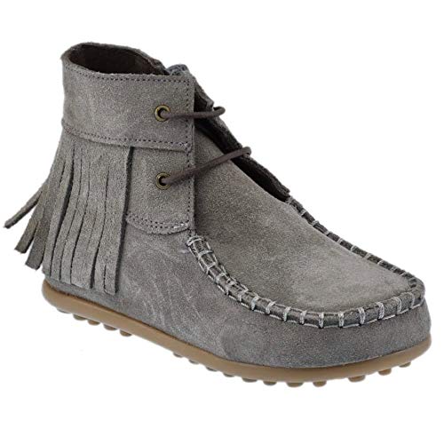 Guxs Botin Moicana en Piel Serraje con Flecos Color Gris Plomo Color: Gris Talla: 33