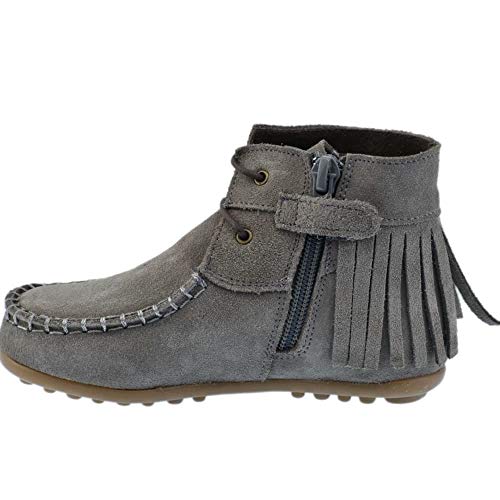 Guxs Botin Moicana en Piel Serraje con Flecos Color Gris Plomo Color: Gris Talla: 33