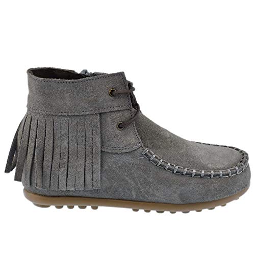 Guxs Botin Moicana en Piel Serraje con Flecos Color Gris Plomo Color: Gris Talla: 33