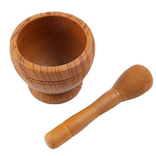 GWFVA Juego de mortero para ajo, Frasco de ajo, Cuenco de ajo, Frasco de Medicina para triturar, mortero y Maja de Madera Multifuncional para el hogar, Aparato de Cocina (Color: Gris)