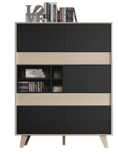 Habitdesign 0Z6636R - Mueble aparador Vitrina, Acabado Color Roble y Gris Oscuro, Medidas 121 cm (Ancho) x 156 cm (Alto) x 41 cm (Fondo)