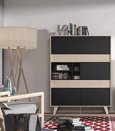 Habitdesign 0Z6636R - Mueble aparador Vitrina, Acabado Color Roble y Gris Oscuro, Medidas 121 cm (Ancho) x 156 cm (Alto) x 41 cm (Fondo)