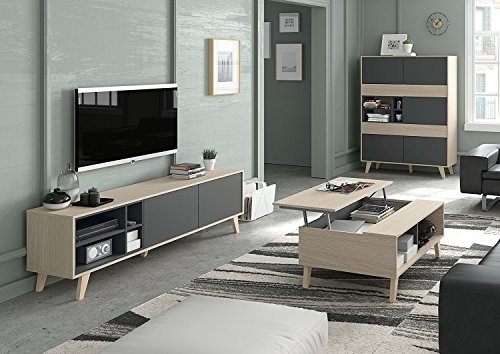 Habitdesign 0Z6636R - Mueble aparador Vitrina, Acabado Color Roble y Gris Oscuro, Medidas 121 cm (Ancho) x 156 cm (Alto) x 41 cm (Fondo)