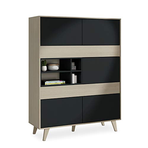 Habitdesign 0Z6636R - Mueble aparador Vitrina, Acabado Color Roble y Gris Oscuro, Medidas 121 cm (Ancho) x 156 cm (Alto) x 41 cm (Fondo)