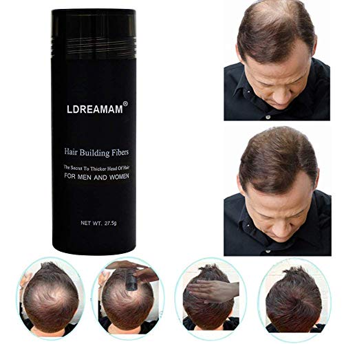 Hair Building Fibers Densificador de cabello, cabello fino y escaso, zonas de calvicie, efecto visible inmediato gracias a las microfibras de queratina natural, para hombres y mujeres, negro, 27,5 g.