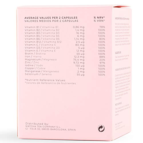 Hair & Nails | Fortalece y evita la caída del cabello | uñas más resistentes | Multivitaminas, Biotina, Zinc, Hierro, Magnesio, Matcha | 60 cápsulas