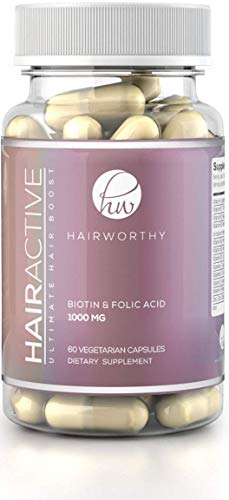 HAIRWORTHY – Crecimiento Natural del Pelo Vitaminas Veganas | Suplemento para Cabello más Largo, Fuerte y espeso | 5000 mcg Biotina | Multivitamínico para cabello, piel y uñas (suministro para 1 mes)
