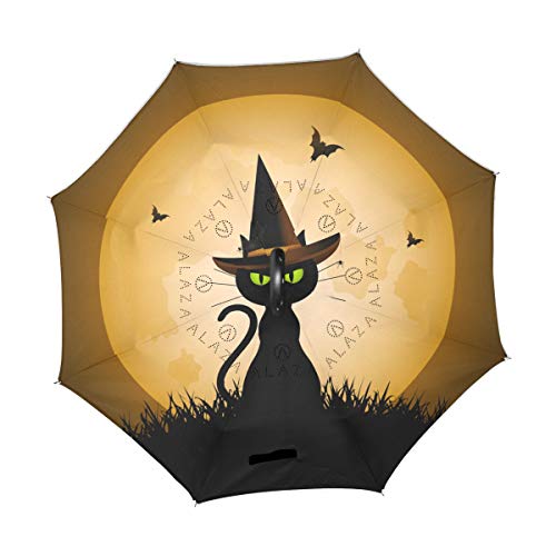 Halloween Cat Witchs Magic Full Moon Nature Reverse Umbrella Windproof with C-Shaped Handle for C-Umbrella Outdoor Umbrella Patio Umbrella