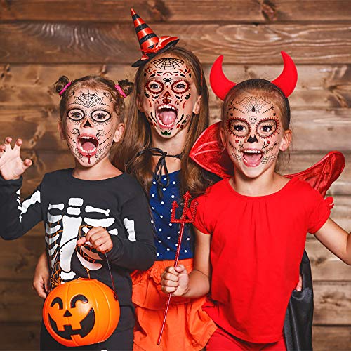 Halloween tatuaje facial temporal paquete de 8 kit de maquillaje de calavera suministros de fiesta de disfraces de Halloween