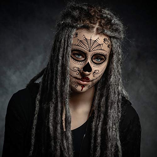 Halloween tatuaje facial temporal paquete de 8 kit de maquillaje de calavera suministros de fiesta de disfraces de Halloween