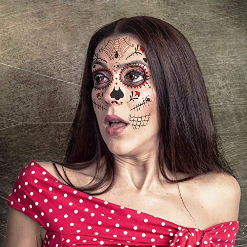 Halloween tatuaje facial temporal paquete de 8 kit de maquillaje de calavera suministros de fiesta de disfraces de Halloween