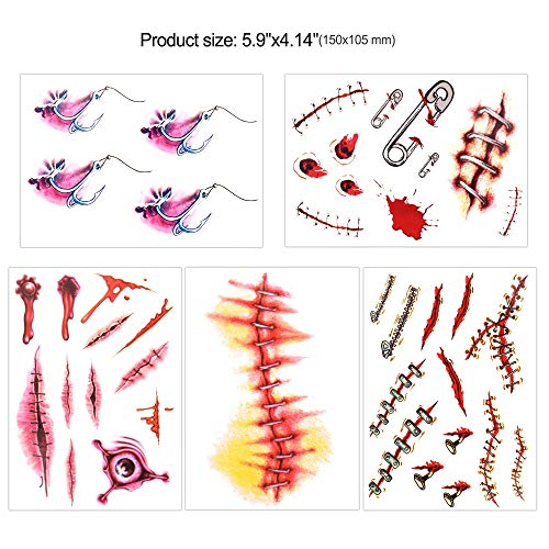 halloween tatuajes temporales, Howaf Halloween Zombie Cicatrices Tatuajes Falso Sangre Tatuajes temporales Terror Herida para Mujeres hombres halloween disfraz Costume Maquillaje, 10 hojas