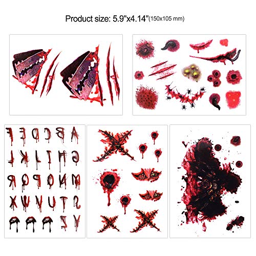 halloween tatuajes temporales, Howaf Halloween Zombie Cicatrices Tatuajes Falso Sangre Tatuajes temporales Terror Herida para Mujeres hombres halloween disfraz Costume Maquillaje, 10 hojas