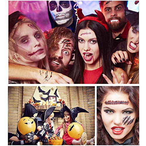 Halloween Tatuajes Temporales,30 Hojas (175 Patrones) Cicatrices Tatuajes Pegatinas,Tatuajes de Zombis,Etiqueta Temporal Impermeable Extraíble para Halloween, Cosplay,Accesorios de Maquillaje,Partido