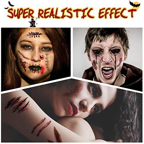 Halloween Tatuajes Temporales,30 Hojas (175 Patrones) Cicatrices Tatuajes Pegatinas,Tatuajes de Zombis,Etiqueta Temporal Impermeable Extraíble para Halloween, Cosplay,Accesorios de Maquillaje,Partido
