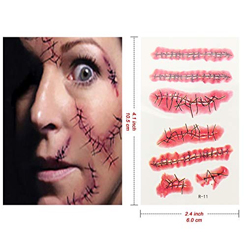 Halloween Tatuajes Temporales,30 Hojas (175 Patrones) Cicatrices Tatuajes Pegatinas,Tatuajes de Zombis,Etiqueta Temporal Impermeable Extraíble para Halloween, Cosplay,Accesorios de Maquillaje,Partido