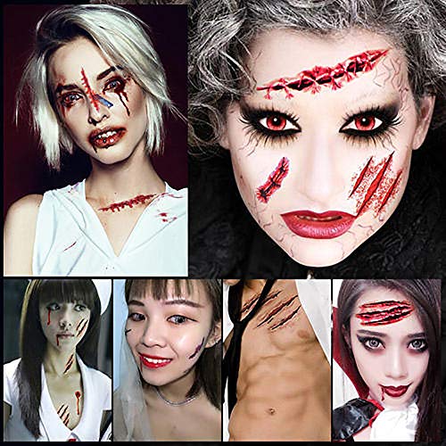 Halloween Zombie Tatuajes,ZoneYan Tatuajes de Zombies,Tatuaje de Cicatriz, Maquillaje de Sangre Falsa, Cicatrices Falsas 30 pcs