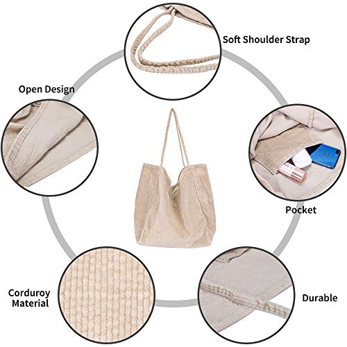 HALOViE Bolso de Hombro para Mujer Chica Bandolera Bolsa de Pana Gran Capacidad Retro Casual Moda Bolsos de Compras Trabajo Escuela Playa Viaje