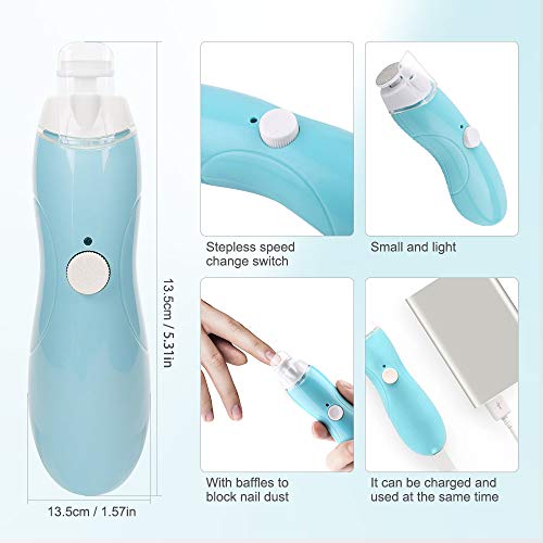 HALOVIE Lima de Uñas Eléctrica para Bebés y Adultos Set de Manicura y Pedicura para Dedos de los Pies y las Uñas kit de Cortaúñas 9 Cabezales Cuidado de Uñas Bebé Profesional con LED USB Recargable