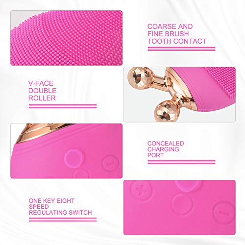 HALOVIE Limpiador Facial Electrico Masajeador Vibrante Sónico Silicona Cepillo Recargable Portátil 3 Modos Velocidad Ajustable Resistente al Agua Masaje Limpiador de Piel Exfoliator para Facial