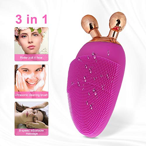 HALOVIE Limpiador Facial Electrico Masajeador Vibrante Sónico Silicona Cepillo Recargable Portátil 3 Modos Velocidad Ajustable Resistente al Agua Masaje Limpiador de Piel Exfoliator para Facial
