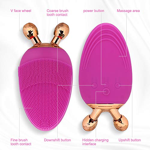 HALOVIE Limpiador Facial Electrico Masajeador Vibrante Sónico Silicona Cepillo Recargable Portátil 3 Modos Velocidad Ajustable Resistente al Agua Masaje Limpiador de Piel Exfoliator para Facial