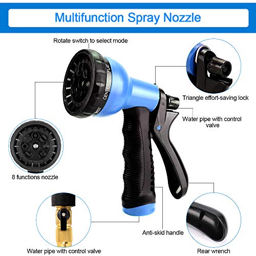 HALOVIE Manguera de Jardín Extensible 50FT/15M Manguera de Agua Conexiones de Latón Puro Boquilla de 8 Modos de Pulverización Manguera de Riego Flexible Retráctil Tejido Extra Fuerte