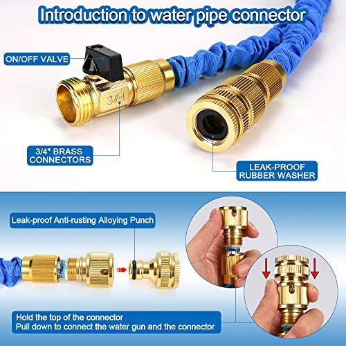 HALOVIE Manguera de Jardín Extensible 50FT/15M Manguera de Agua Conexiones de Latón Puro Boquilla de 8 Modos de Pulverización Manguera de Riego Flexible Retráctil Tejido Extra Fuerte